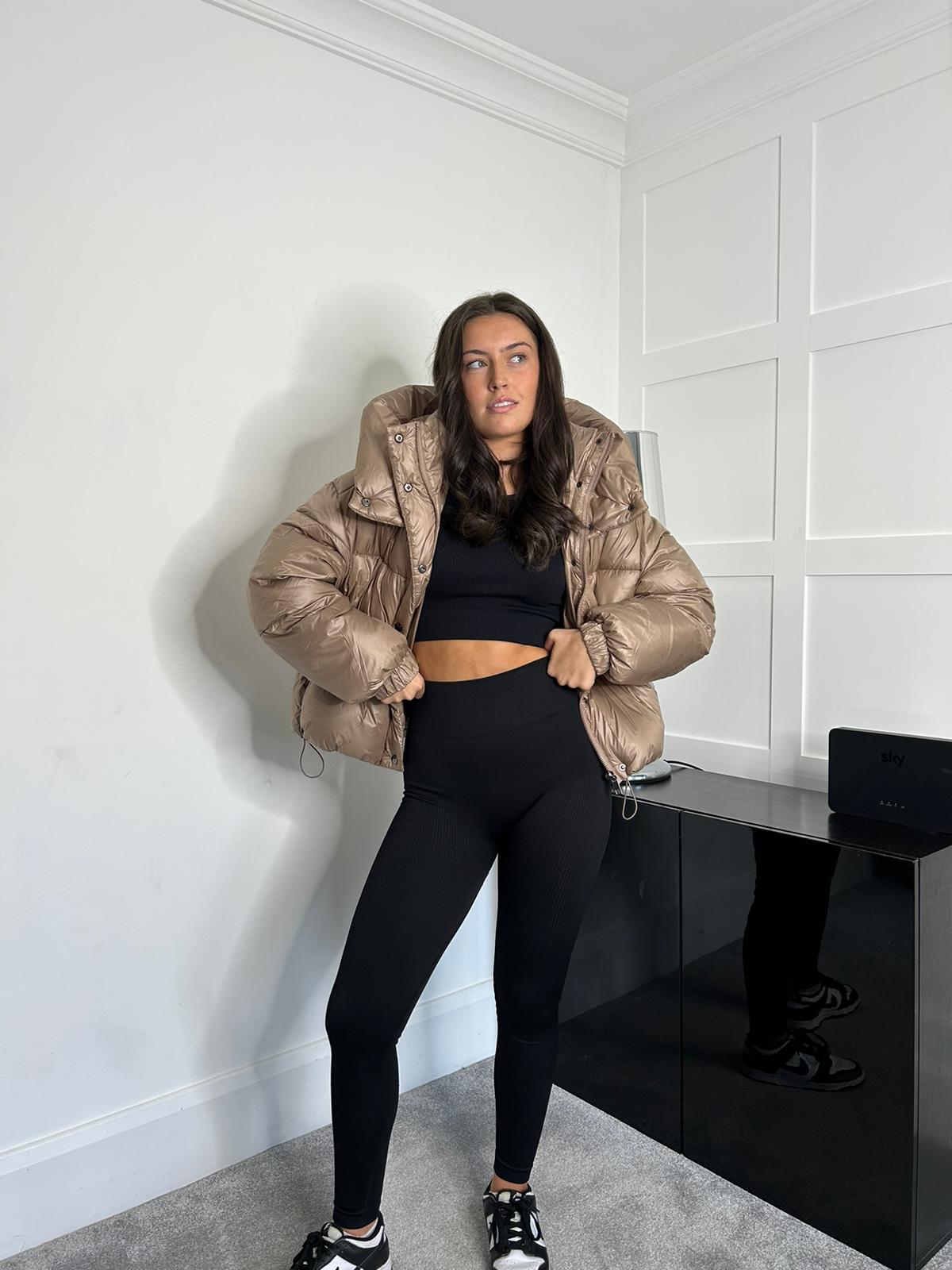 Short padded jacket with hood