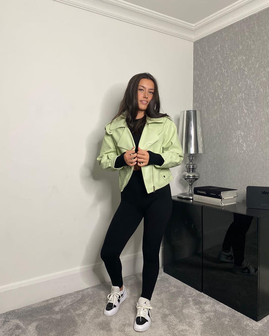 Mint green leather look jacket